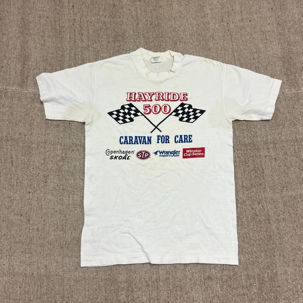Vintage Hayride 500 Shirt Mens Small White 1960s Nascar